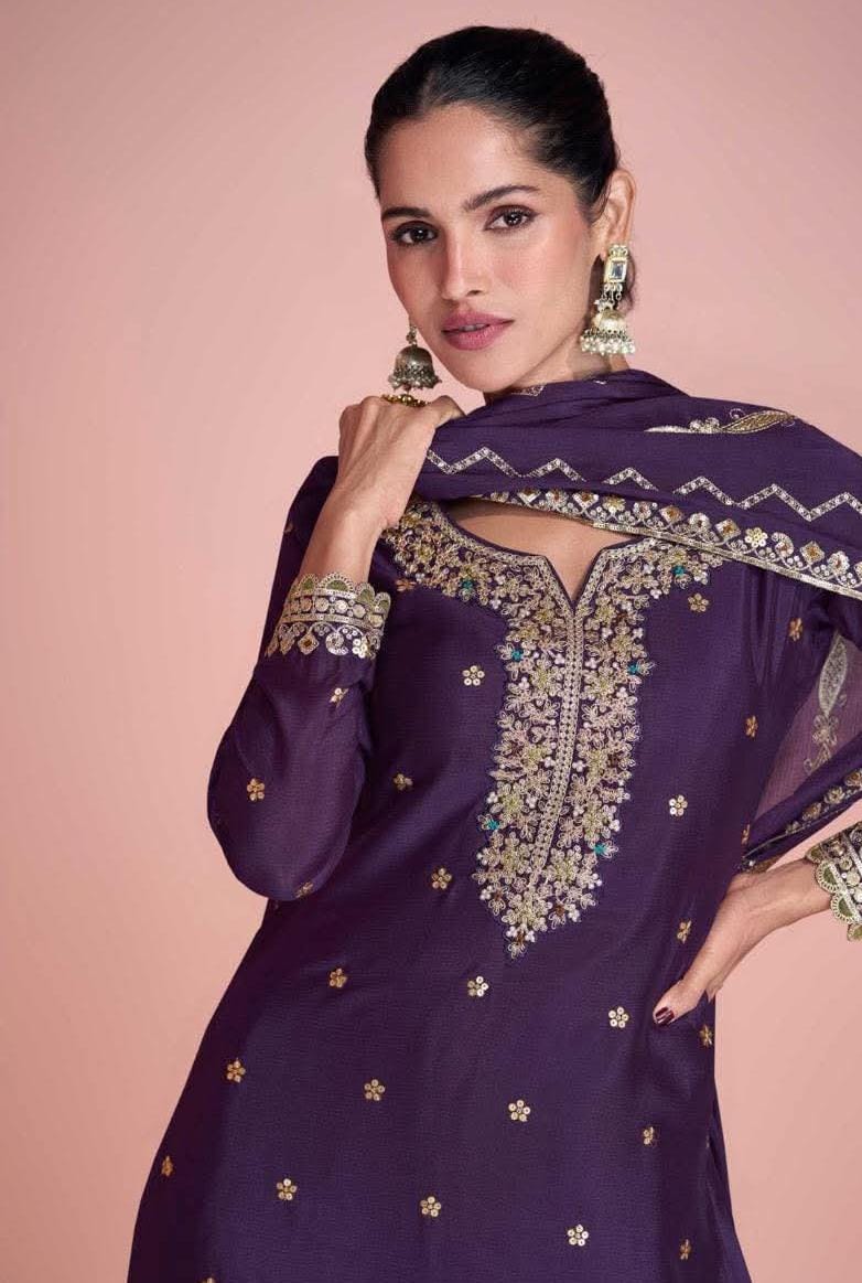 Sharara Style Embroidered Suit