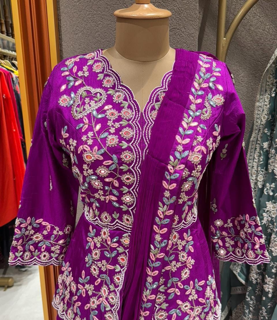 Hand Embroidered Ready To Wear Draped Saree Style Gown