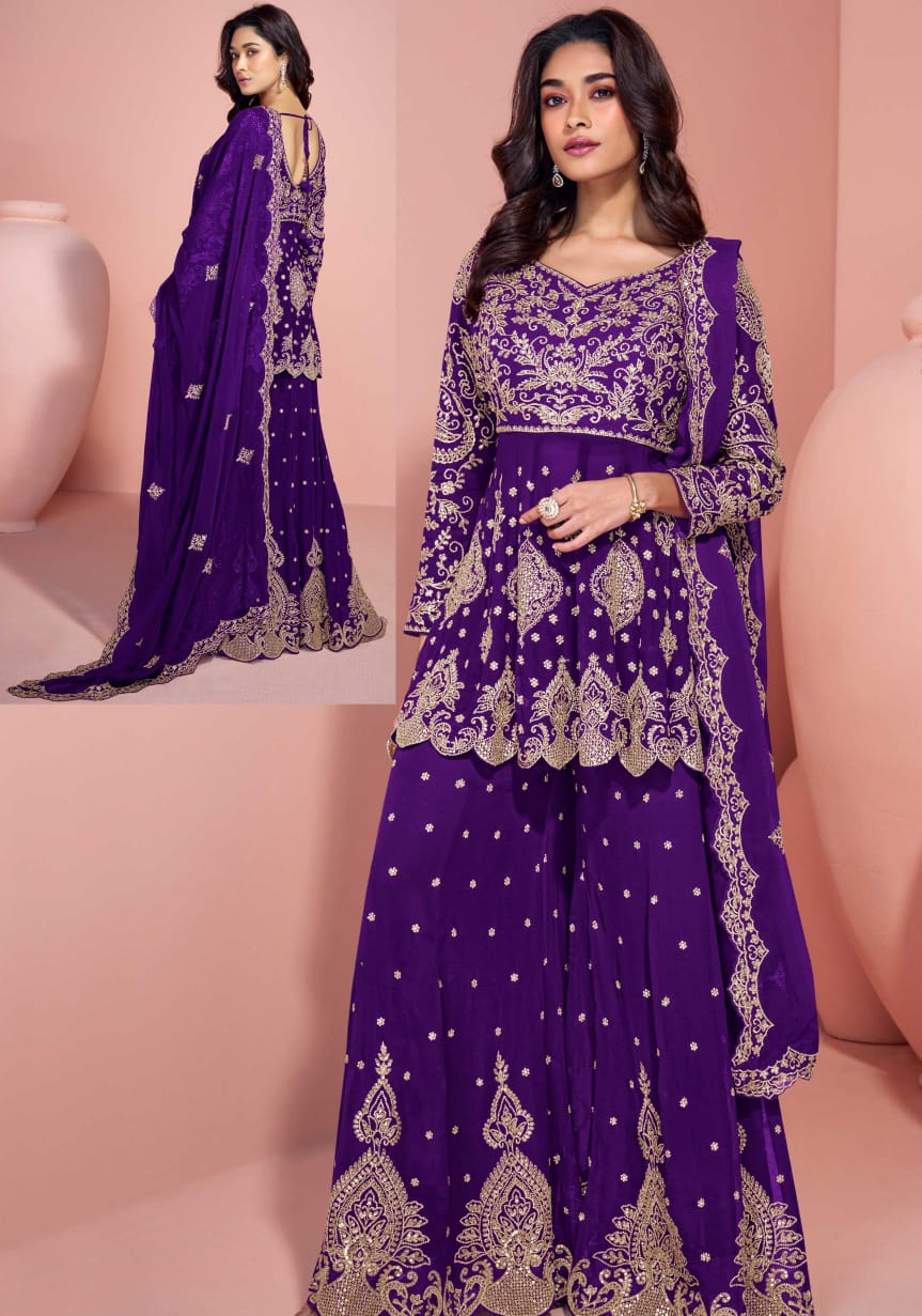 Sharara Style Embroidered Suit