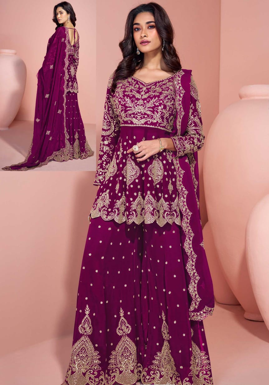 Sharara Style Embroidered Suit