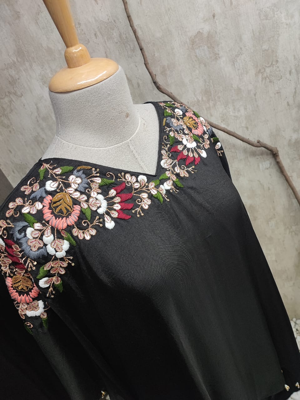 Hand Embroidered Flared Sleeves High Low Kurta With Loose Pants