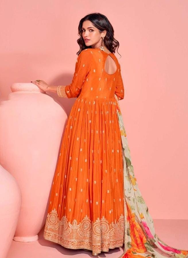 Embroidered Gown With Dupatta