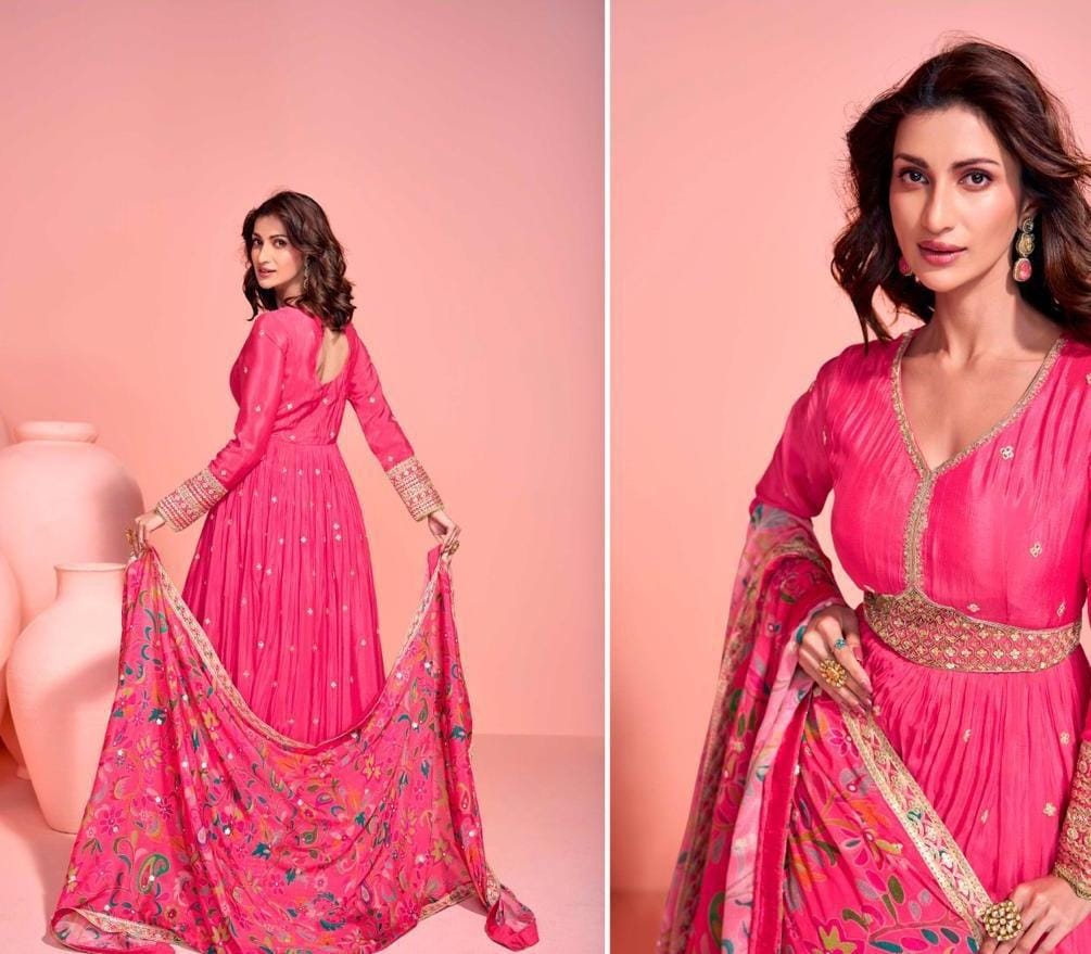 Embroidered Gown With Dupatta