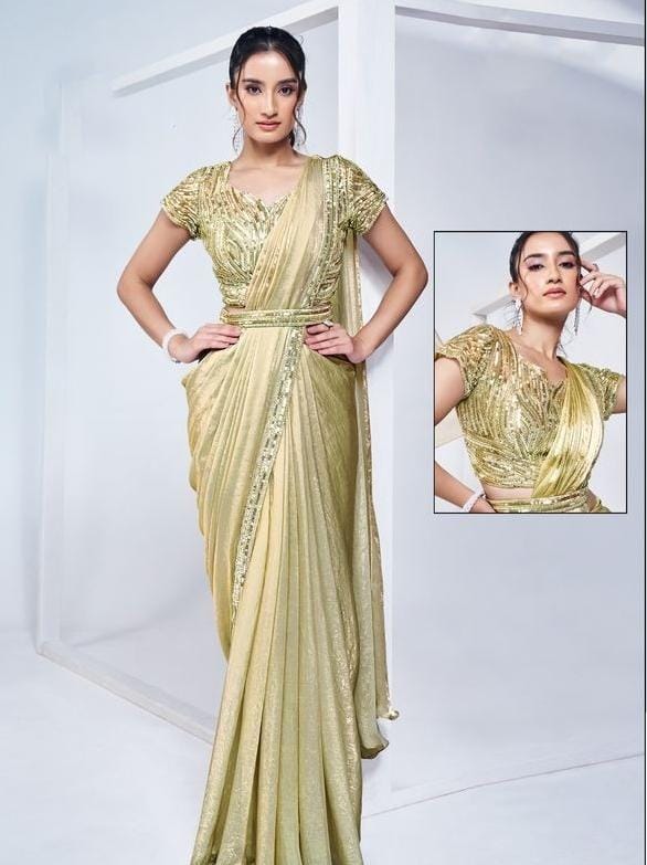Ready To Wear Saree With Embroidered Blouse And Belt