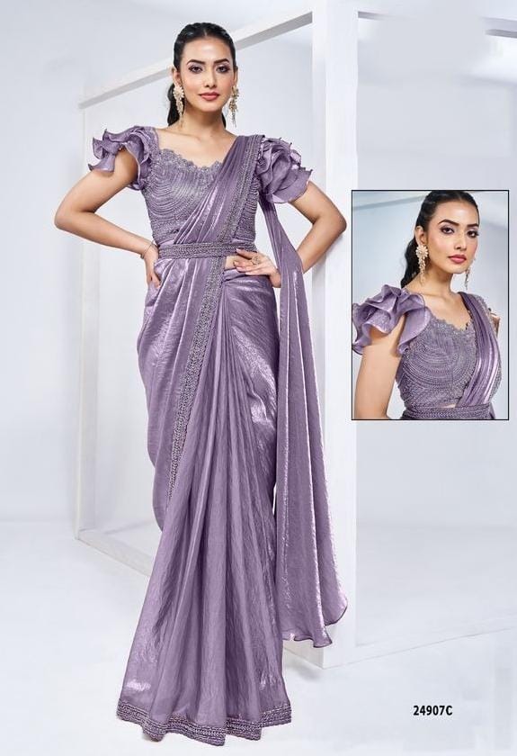 Ready To Wear Saree With Embroidered Blouse And Belt