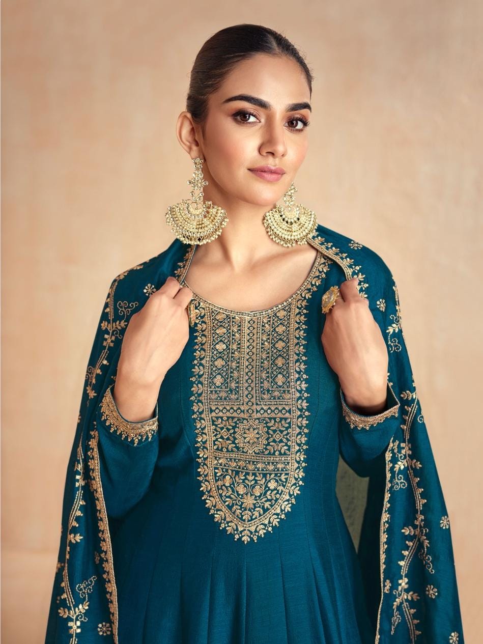 Embroidered Gown With Dupatta
