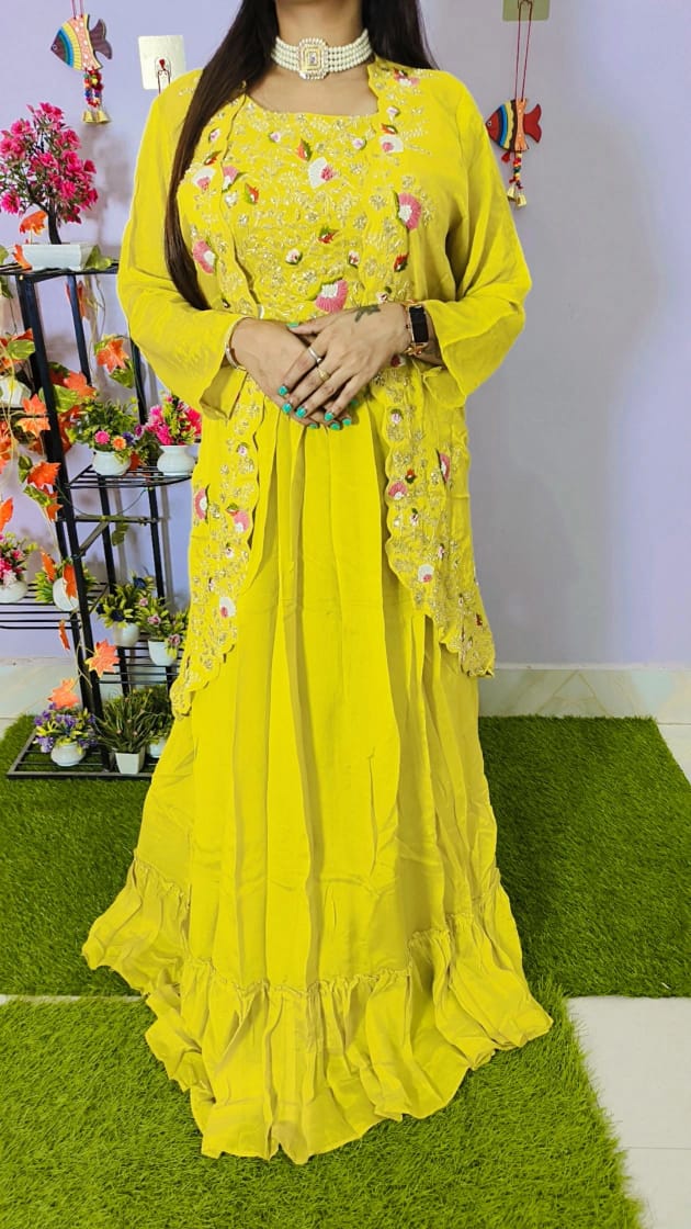 Skirt With Hand Embroidered Jacket & Blouse Set