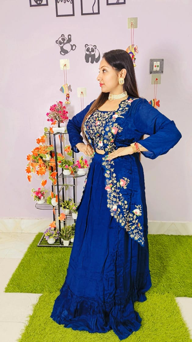 Skirt With Hand Embroidered Jacket & Blouse Set