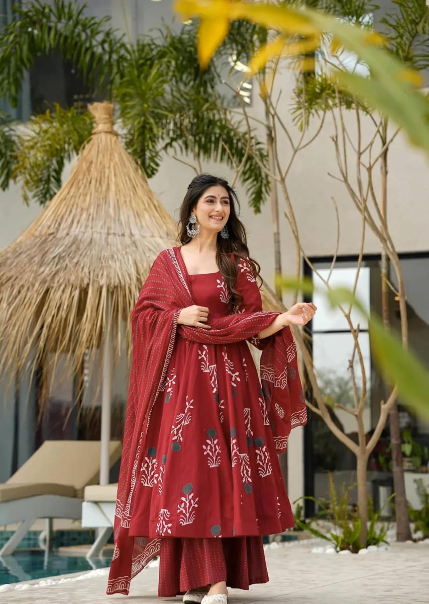 Mal Cotton Printed Anarkali Suit