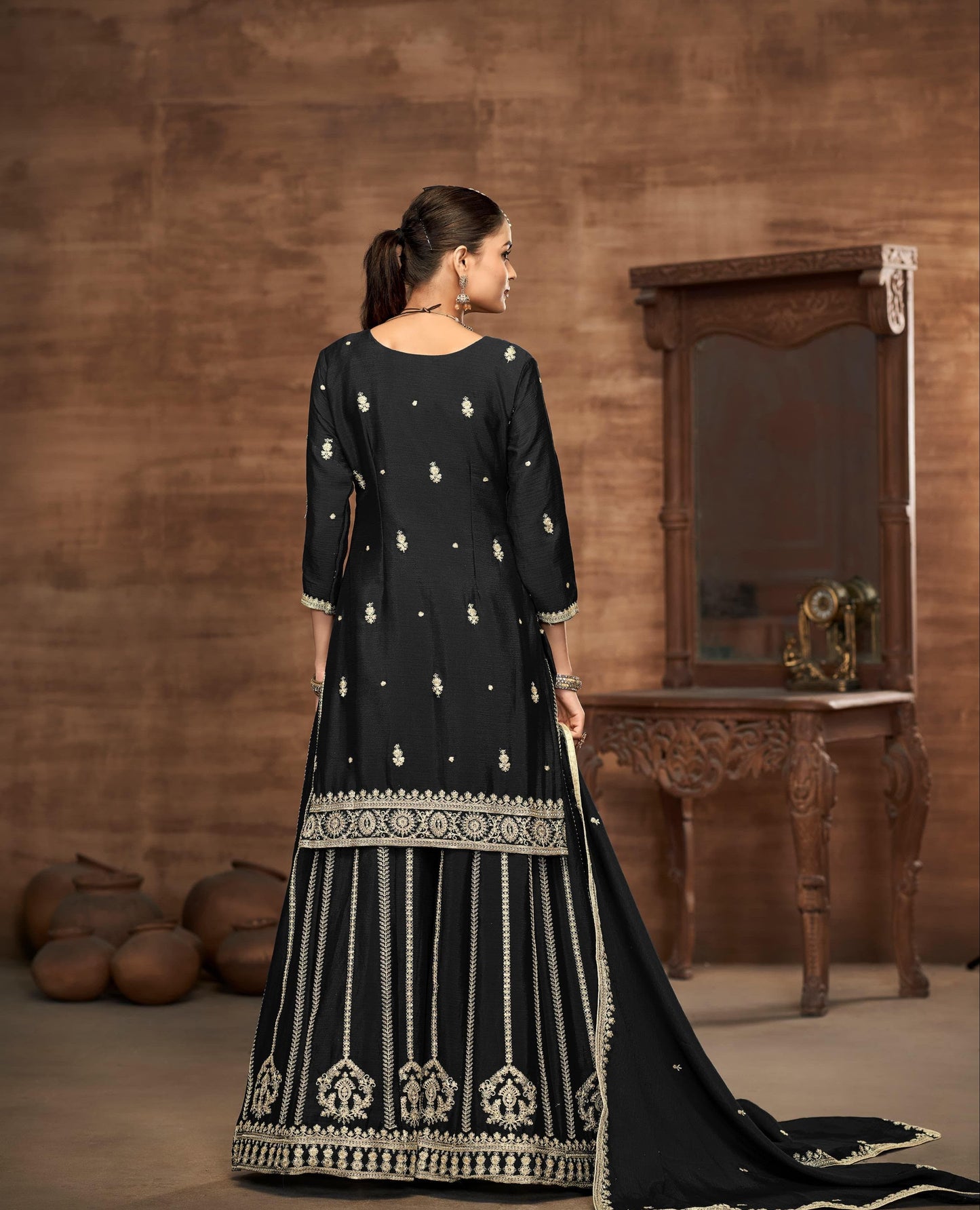 Sharara Style Embroidered Suit