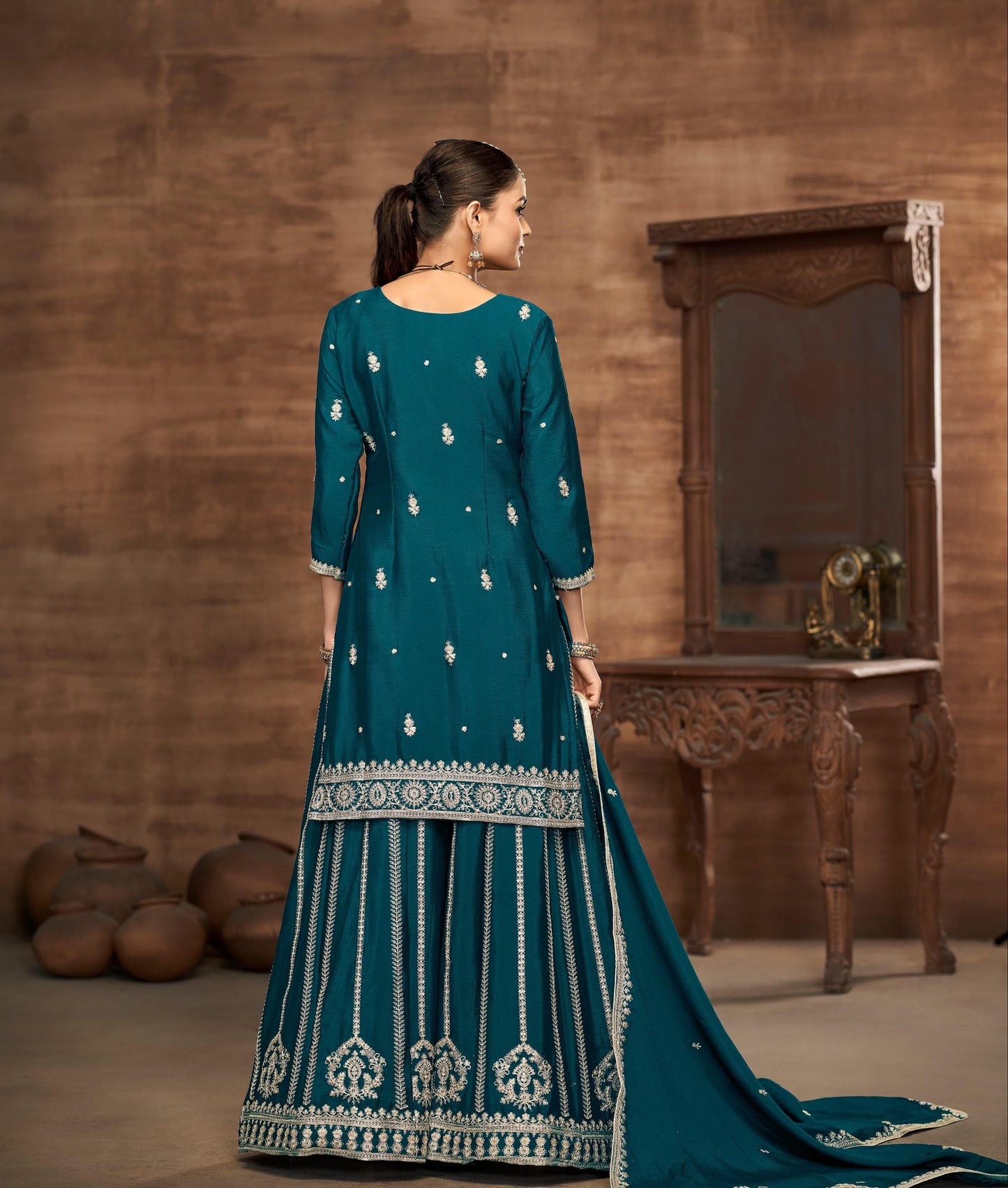 Sharara Style Embroidered Suit