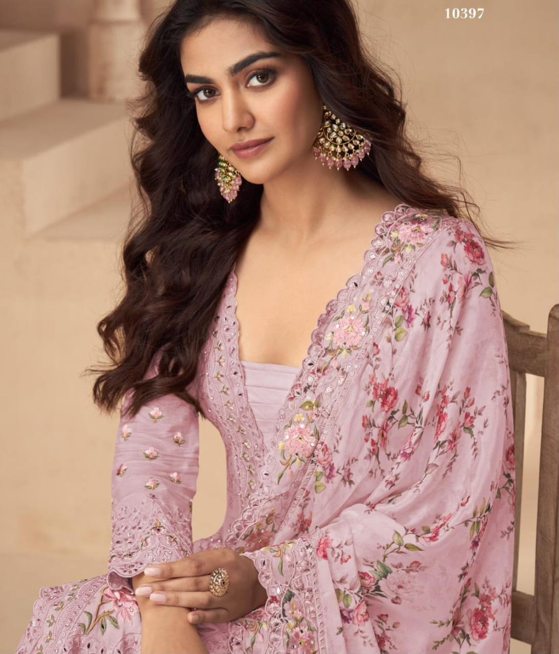 Floral Printed Embroidered Suit