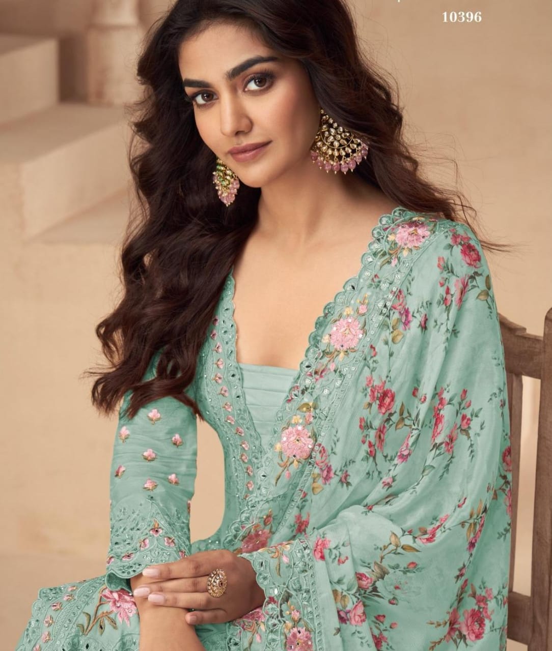 Floral Printed Embroidered Suit