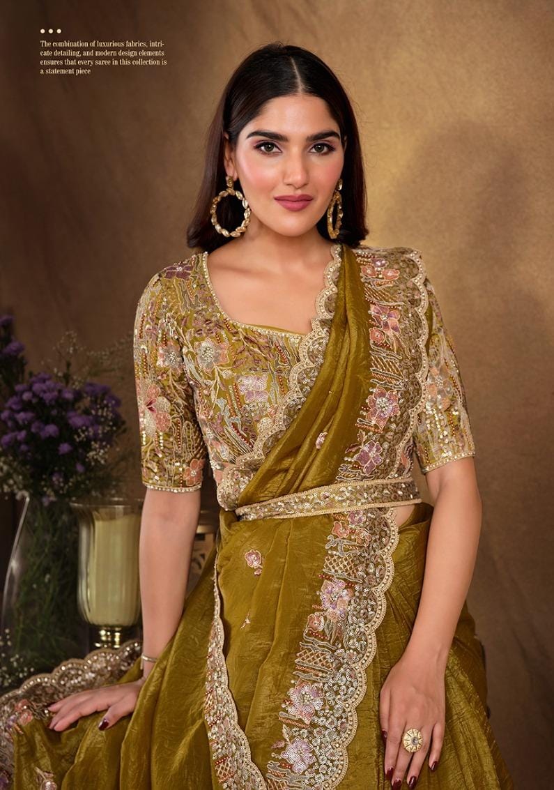 Embroidered Saree With Blouse And Belt