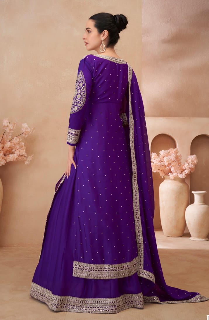 Embroidered Front Slit Kurta With Skirt And Dupatta