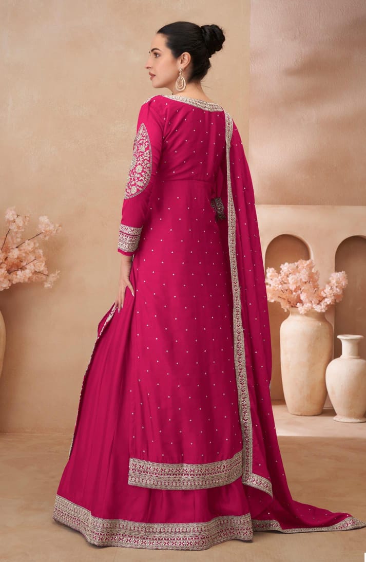 Embroidered Front Slit Kurta With Skirt And Dupatta