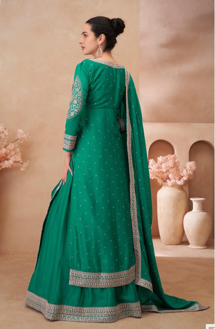 Embroidered Front Slit Kurta With Skirt And Dupatta