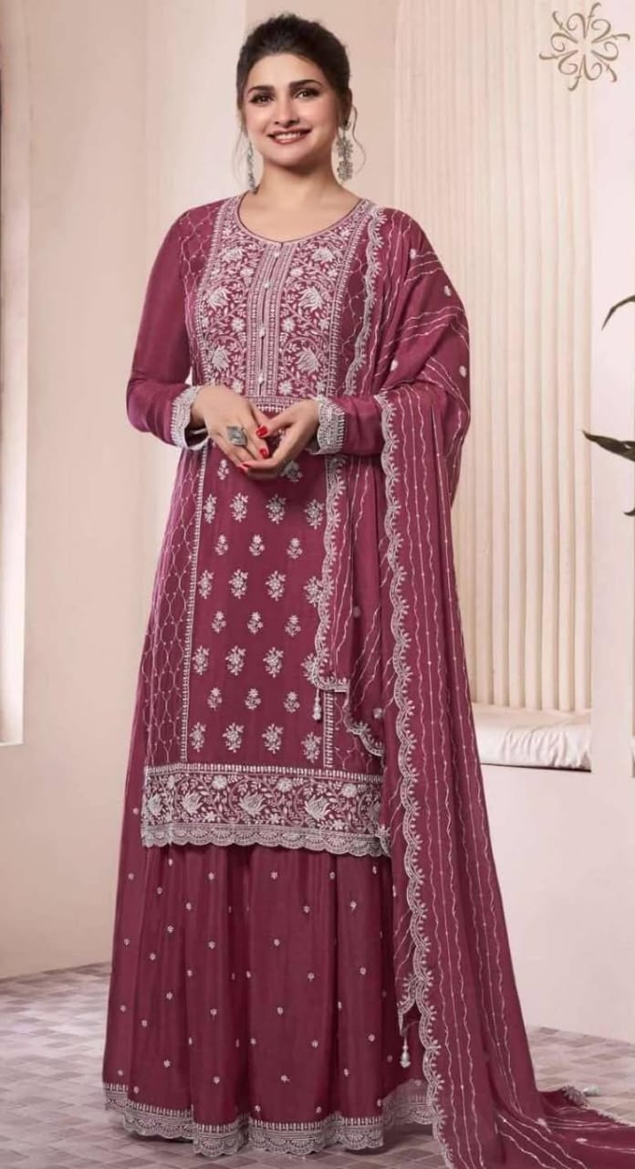 Sharara Style Embroidered Suit