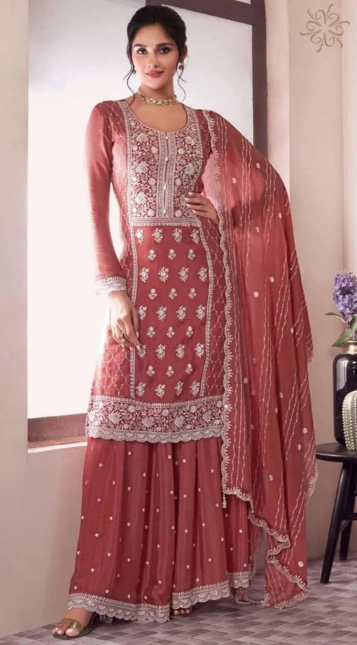 Sharara Style Embroidered Suit