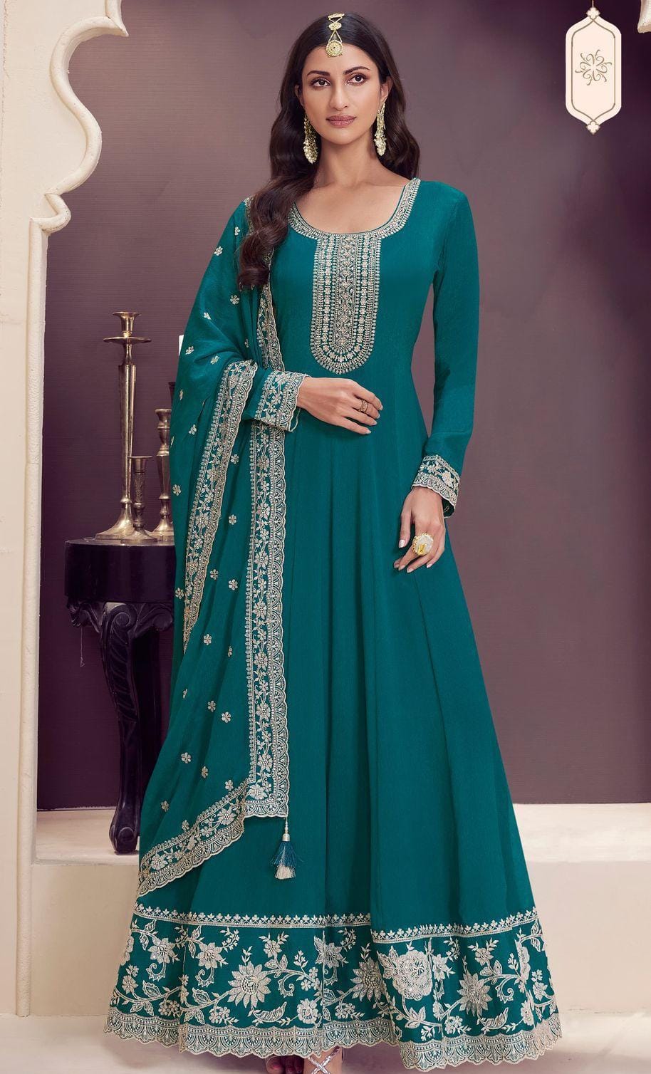 Embroidered Gown With Dupatta