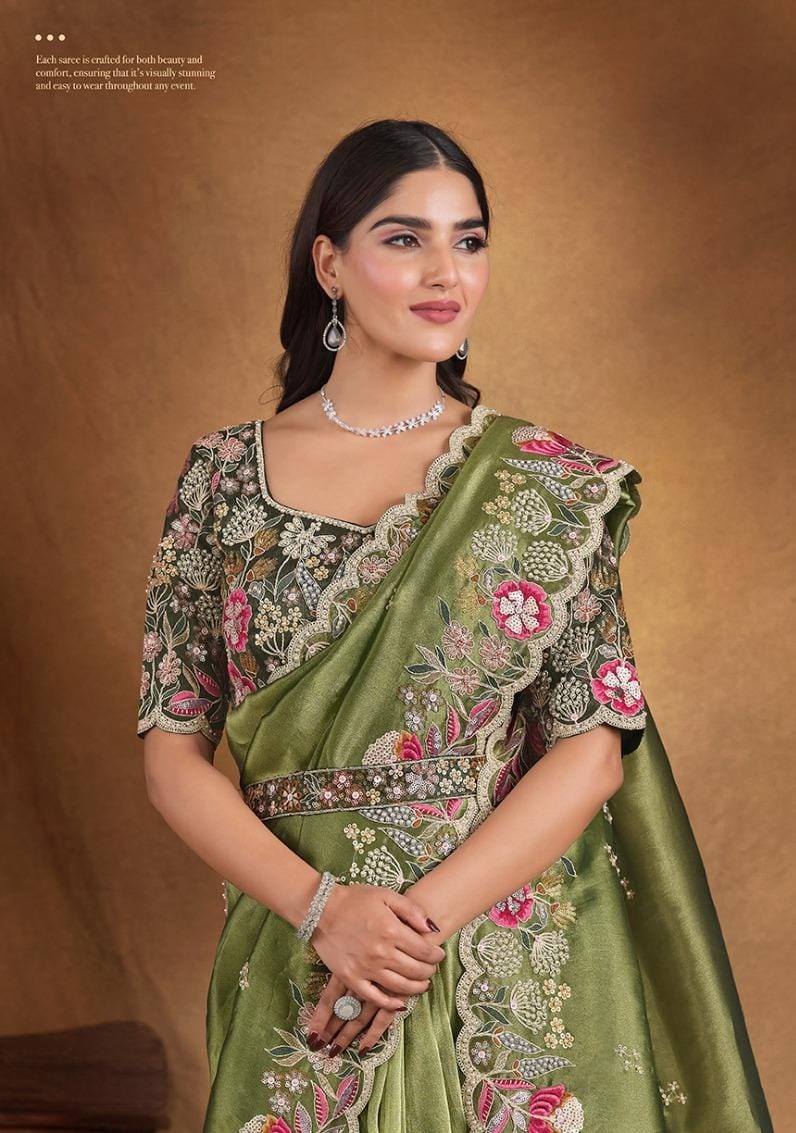 Embroidered Saree Paired With An Embroidered Belt
