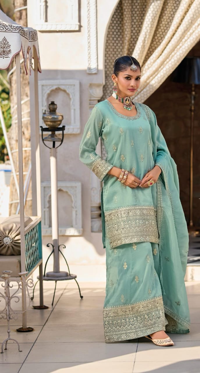 Sharara Style Embroidered Suit