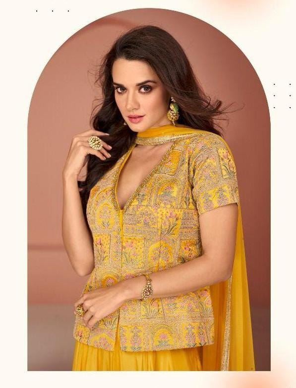 Embroidered Front Slit Top With Palazzo And Dupatta