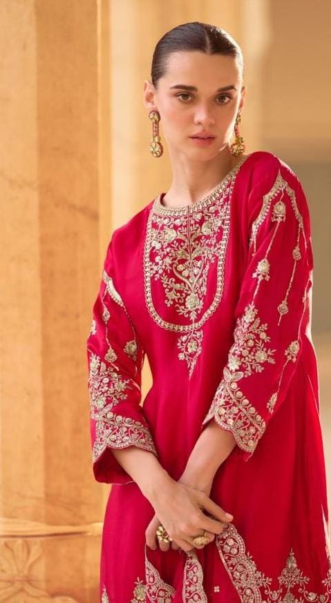 Embroidered Kurta With Tulip Pant And Dupatta