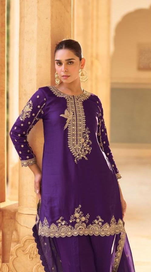 Embroidered Kurta With Tulip Pant And Dupatta