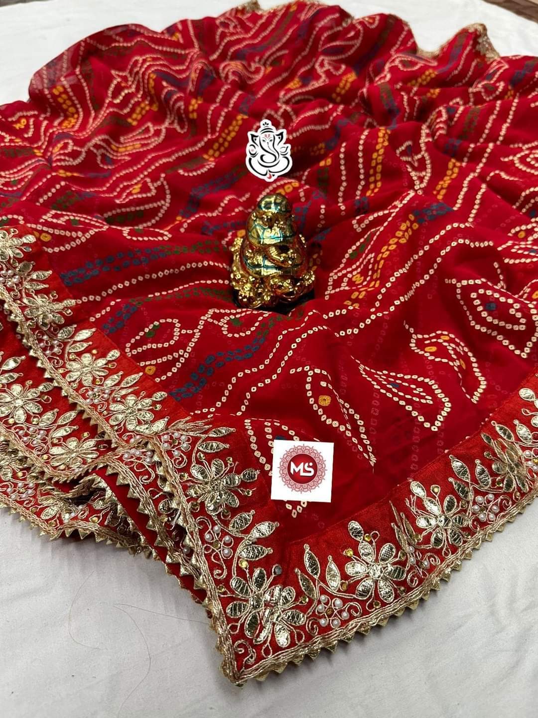 Elegant Georgette Bandhani Saree with Gota Work – Resham Ethnic