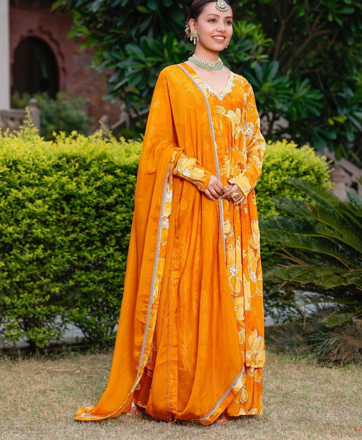 Chinon Nyra Cut Anarkali Kurti With Sharara And Dupatta