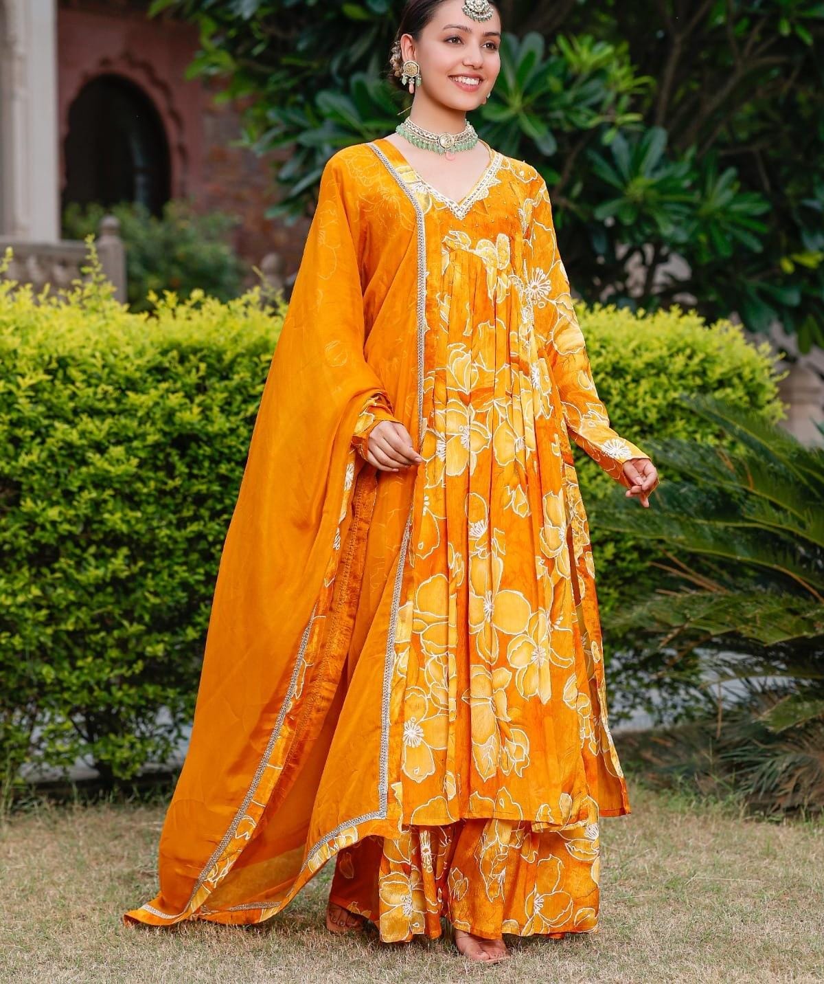 Chinon Nyra Cut Anarkali Kurti With Sharara And Dupatta