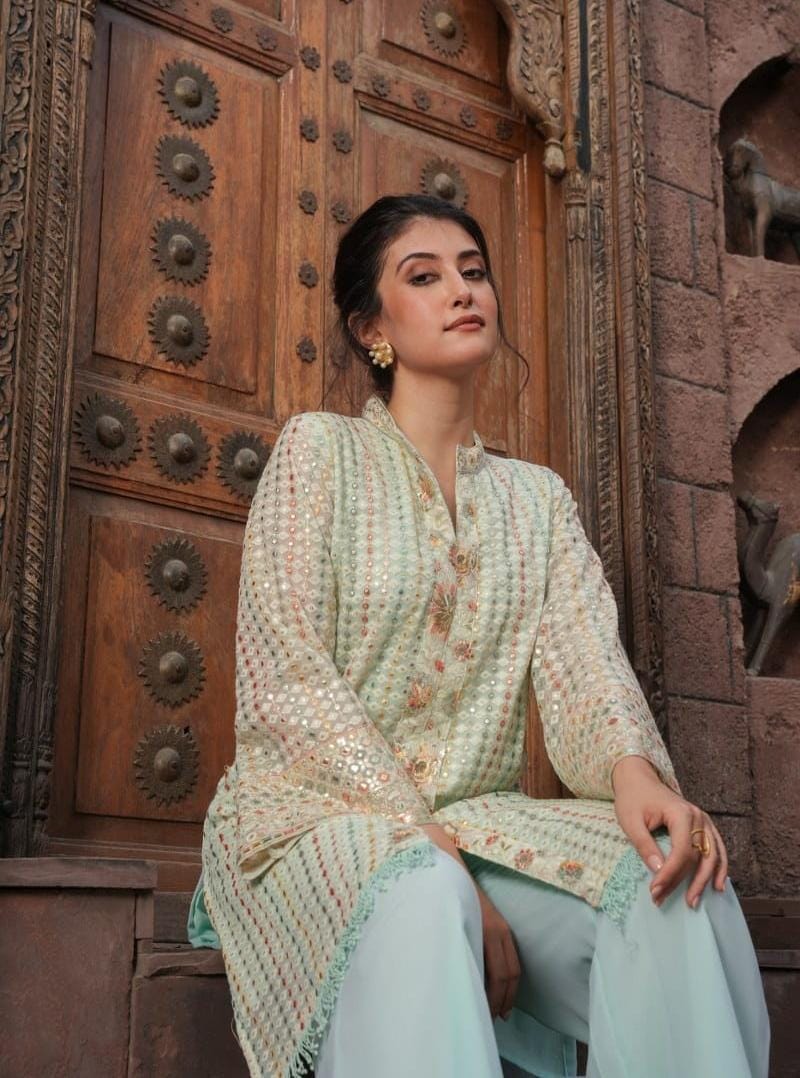 Georgette Heavy Work Kurta Set - Resham Ethnic