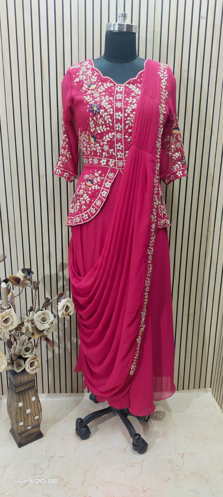 Elegant Georgette Thread Embroidery & Gota Work Jacket Gown