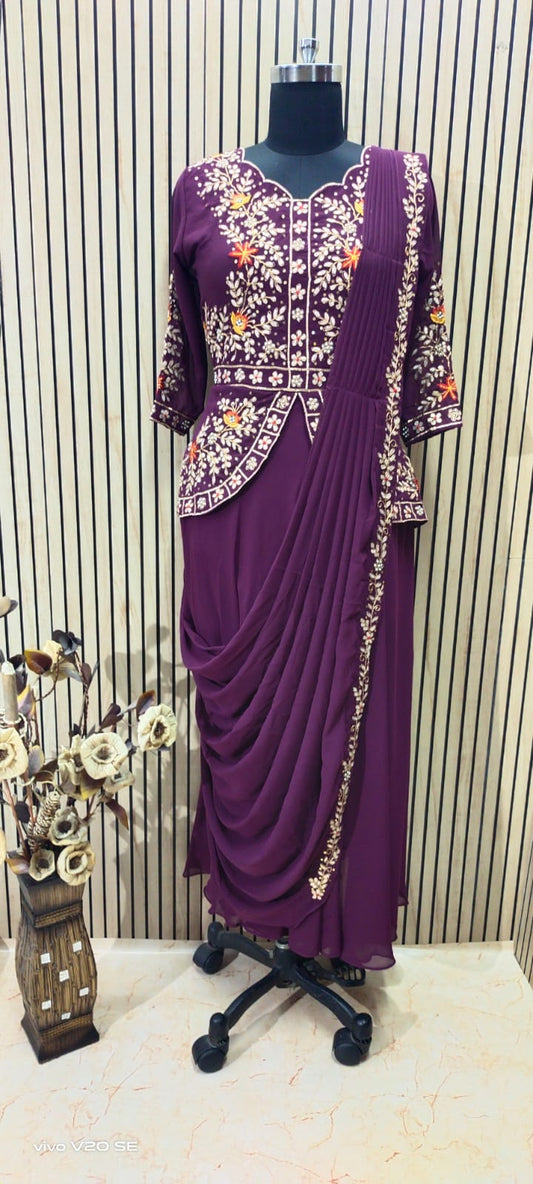 Elegant Georgette Thread Embroidery & Gota Work Jacket Gown