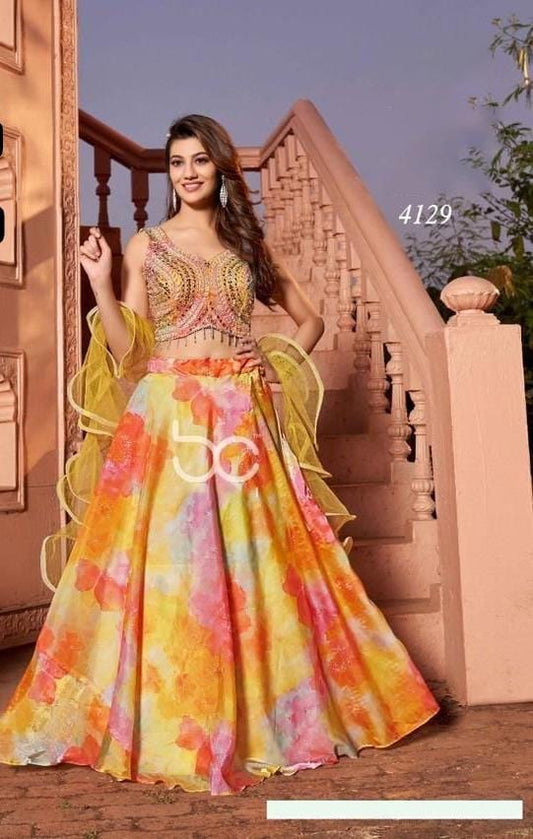 Elegant Lehenga Choli with Ruffle Dupatta - Resham Ethnic UAE