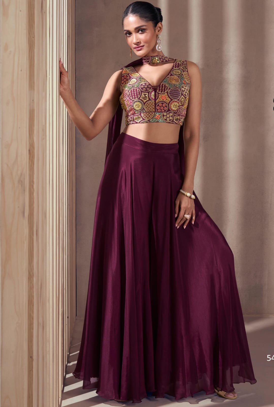 Elegant Embroidery Crop Top with Palazzo & Dupatta - Resham Ethnic