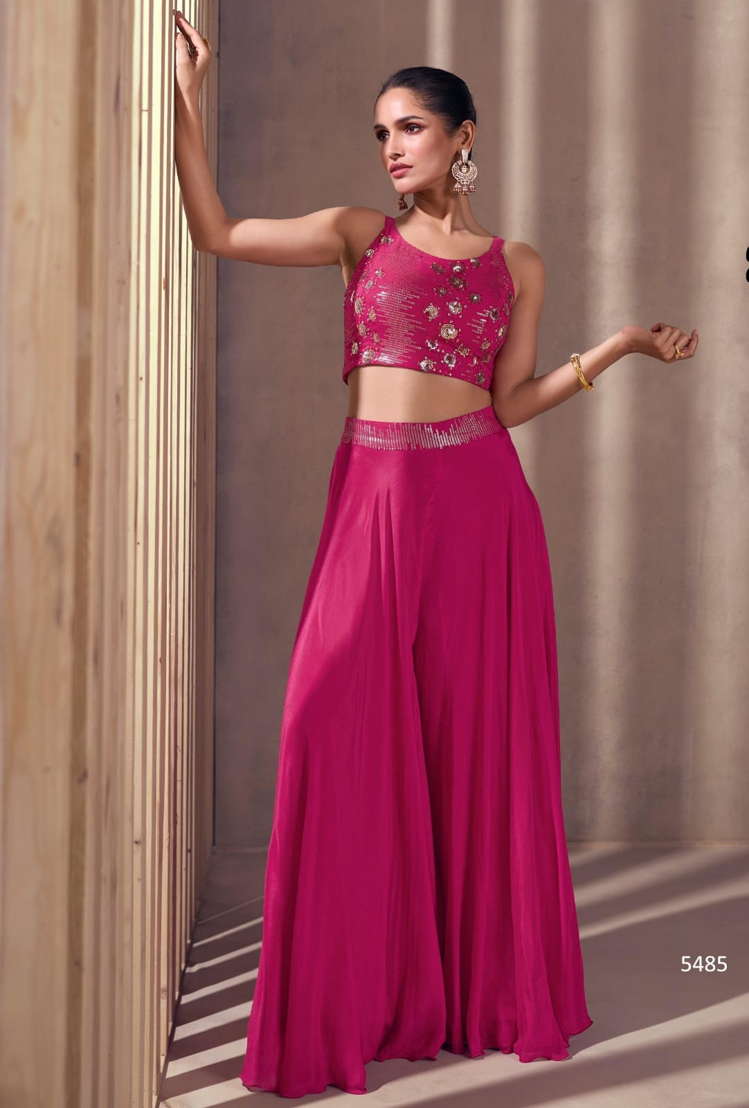 Trendy Embroidered Crop Top with Palazzo & Attached Dupatta - Resham Ethnic