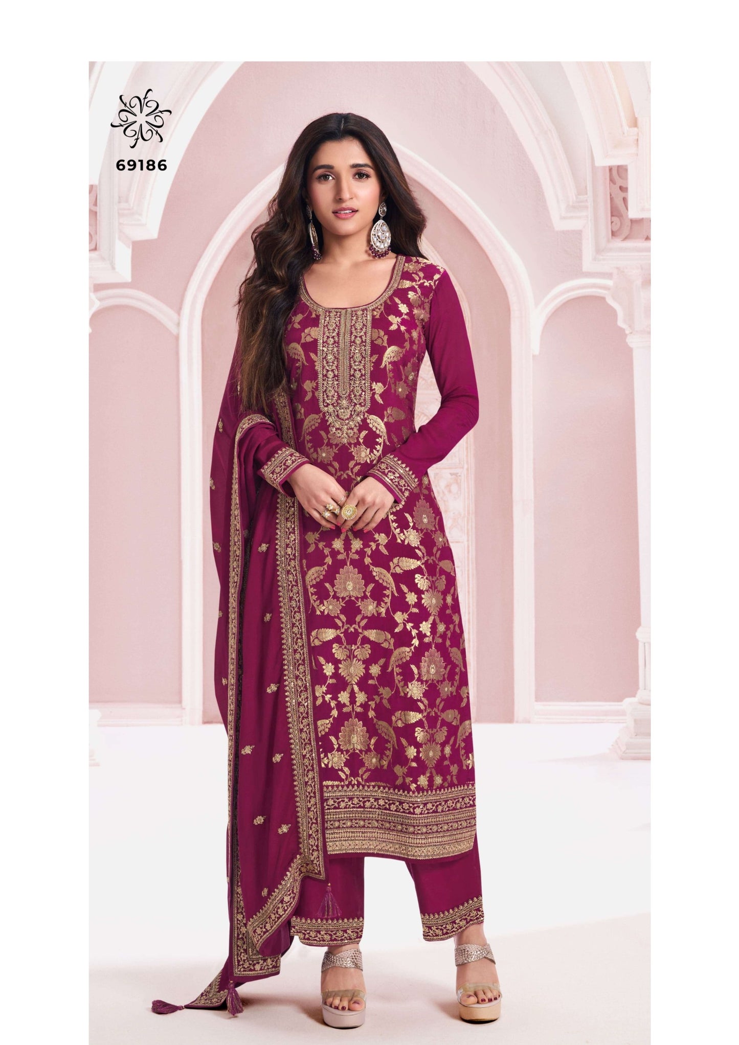 Embroidery Work DressKurti Fabric : Chinon jacquard weavingBottom Fabric : ChinonDupatta : Chinon dupatta with embroidery work