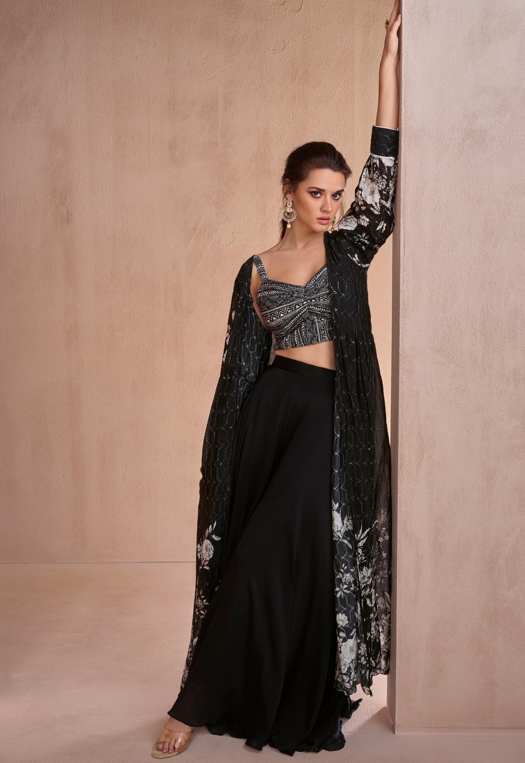 Crop Top With Plazzo And Shrug in UAE