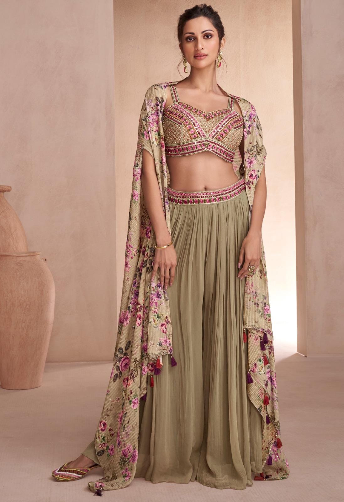 Crop Top With Plazzo And Shrug in UAE