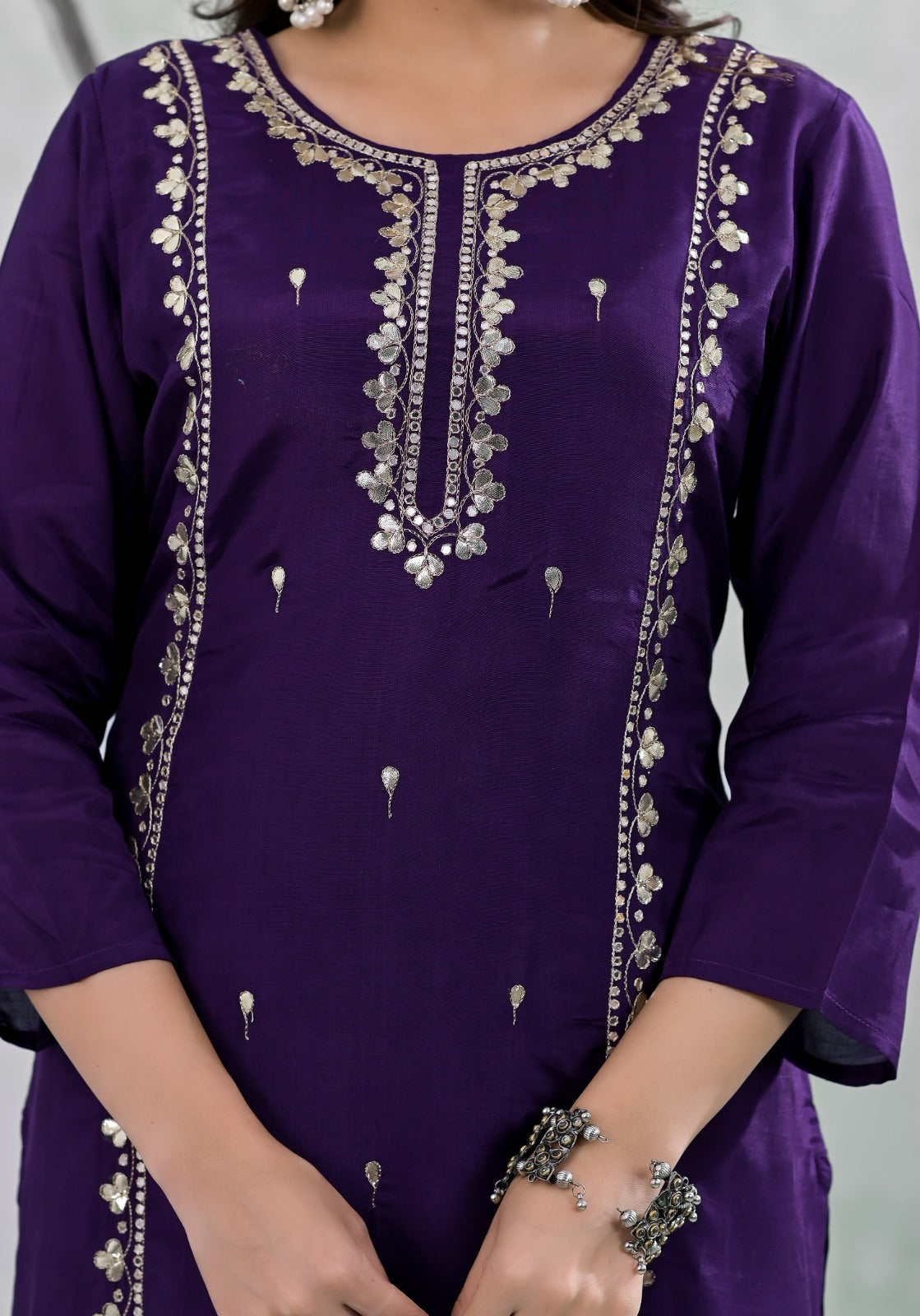 Buy Purple Chanderi Gota Work Suit in UAE