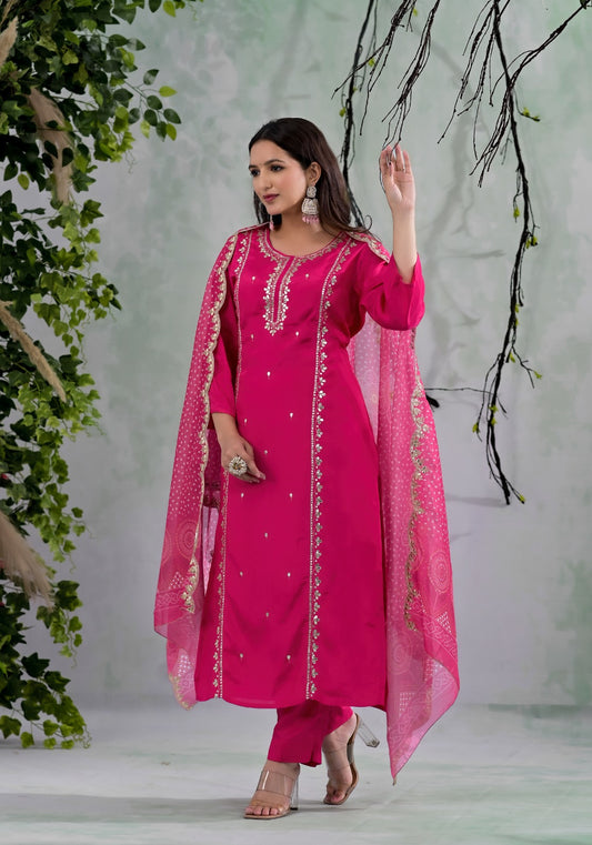 Buy Pink Chanderi Gota Work Suit in UAE