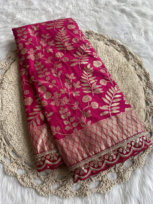 Georgette Zari Weaving Saree With Embroidery Work Border