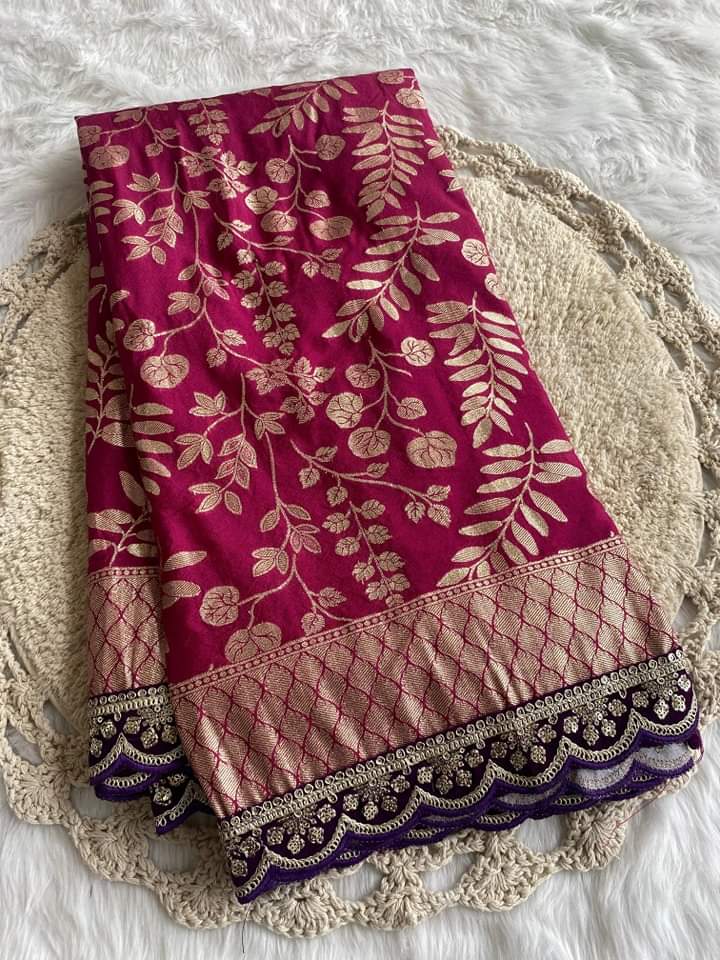 Georgette Zari Weaving Saree With Embroidery Work Border