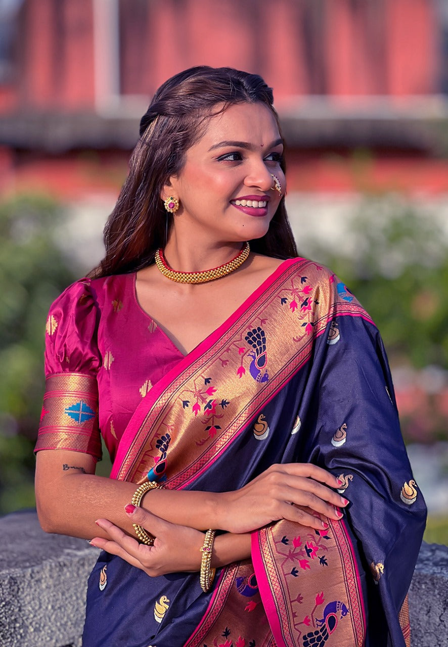 Minakari Weaving Saree With Brocade Blouse