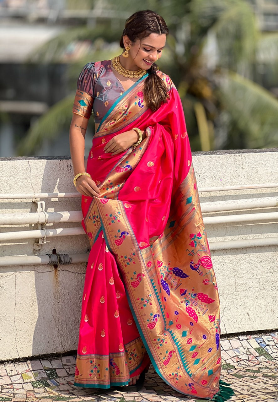 Minakari Weaving Saree With Brocade Blouse