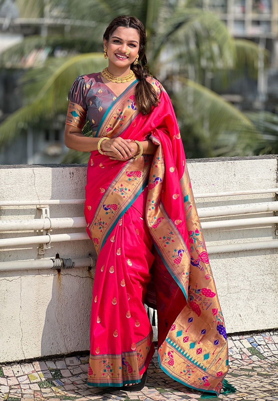 Minakari Weaving Saree With Brocade Blouse