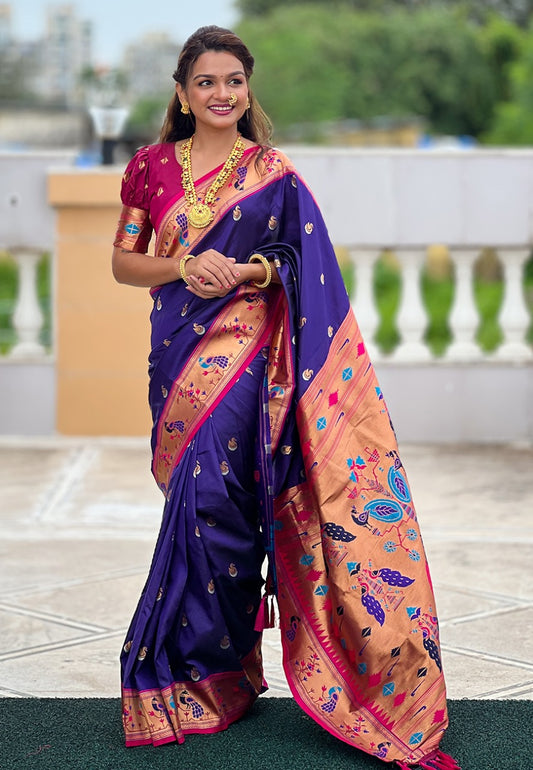 Minakari Weaving Saree With Brocade Blouse