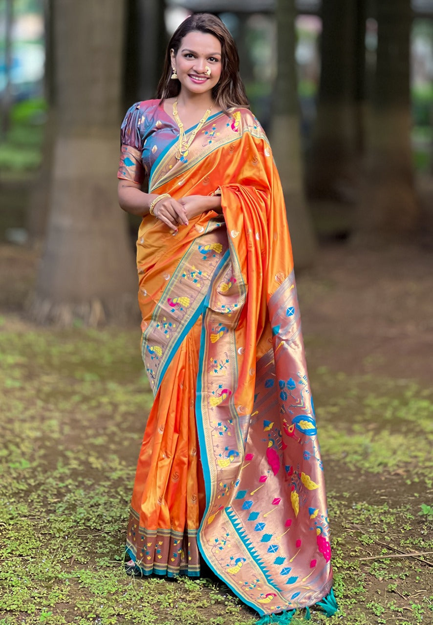 Minakari Weaving Saree With Brocade Blouse